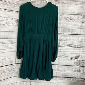 Lunik Dress Womens size Small Hunter Green open back long sleeve mini Babydoll